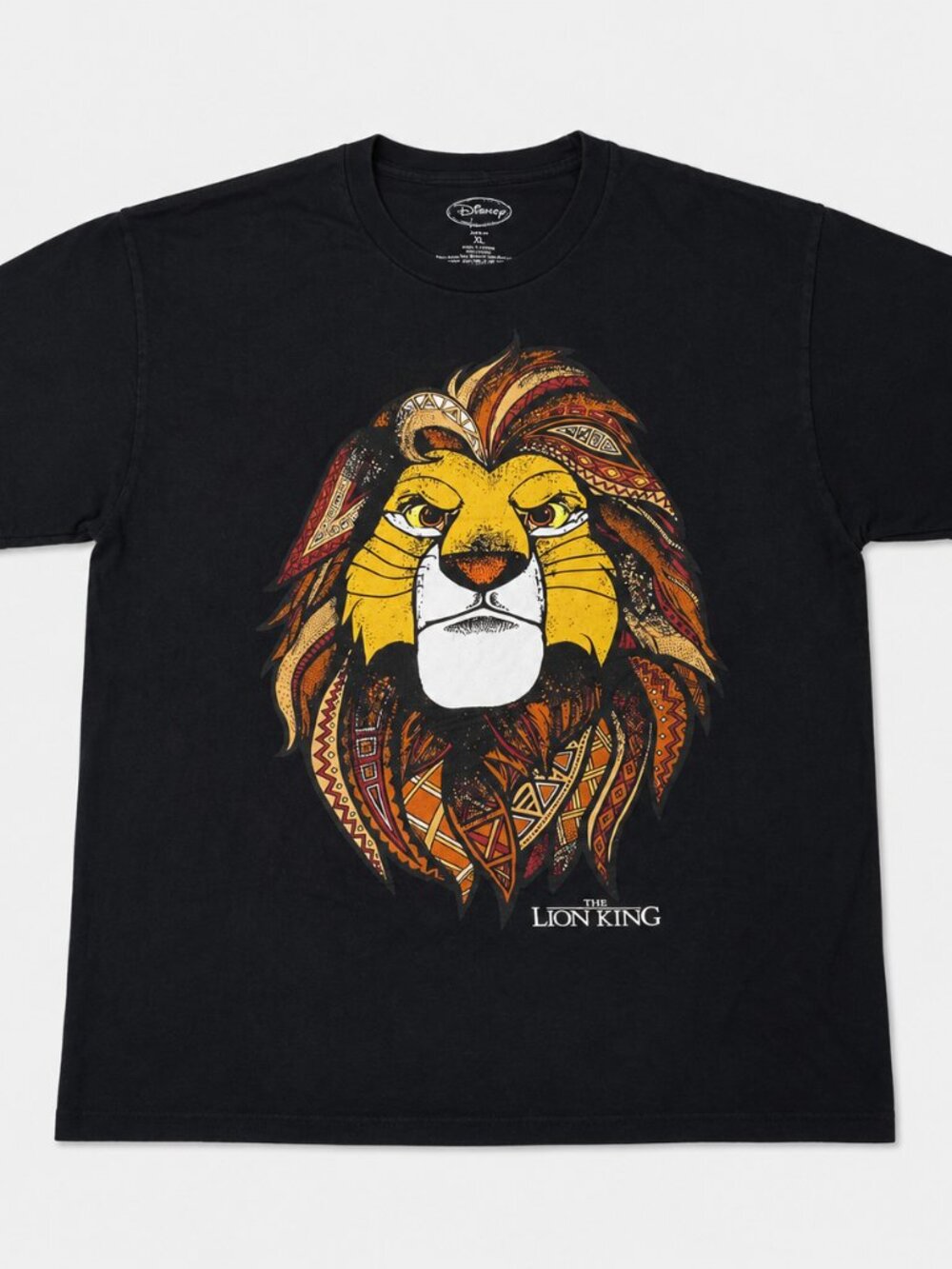 Disney The Lion King Mens XL Black Simba Tribal Graphic T Shirt Short Sleeve